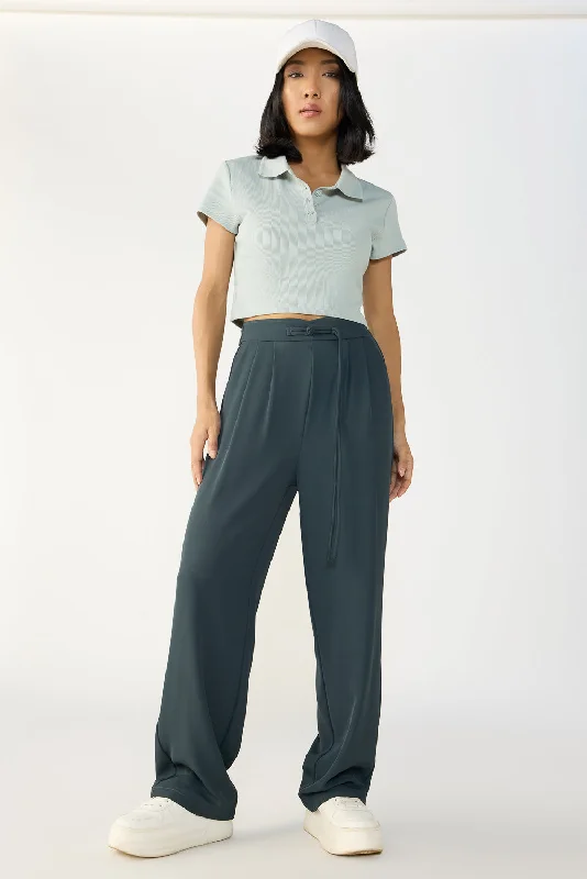 Anchor Grey Knotted Waist Korean Pants