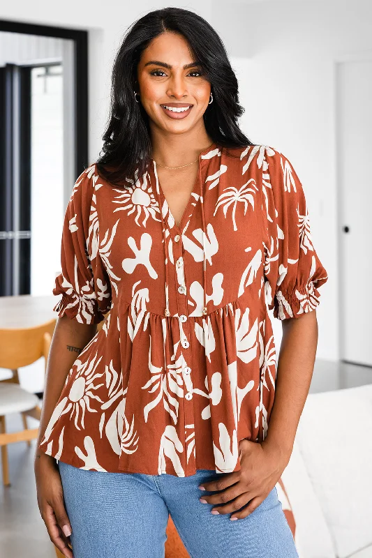 Susie Top Bora Print Dark Tan