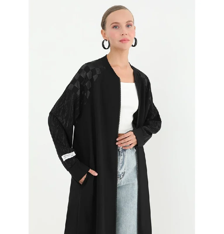 Modern Muslim Women's Long Lightweight Bomber Cardigan - 15162 Black