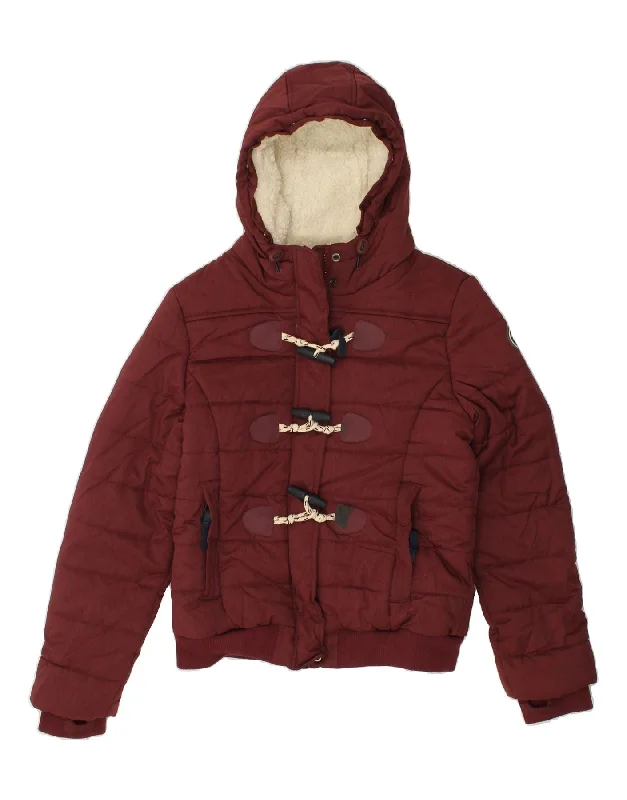 SUPERDRY Womens Hooded Padded Jacket UK 14 Large Burgundy