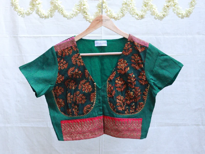 British Racing Green Kalamkari blouse