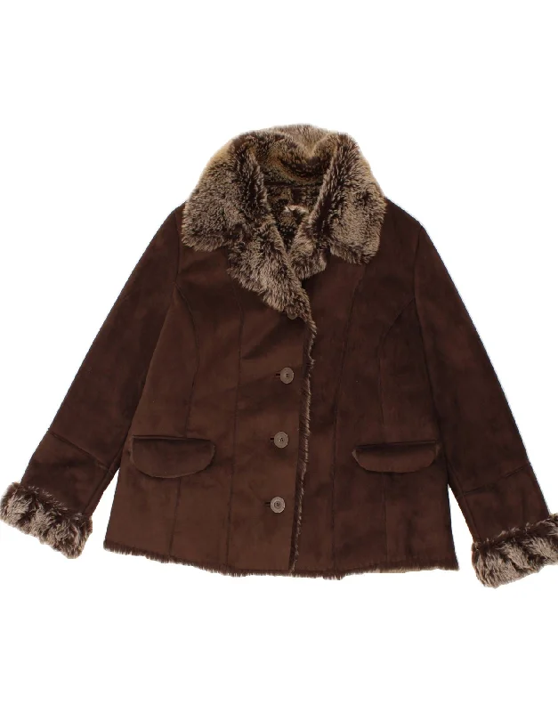 JOHN ROCHA Womens Sherpa Jacket UK 20 2XL Brown Polyester