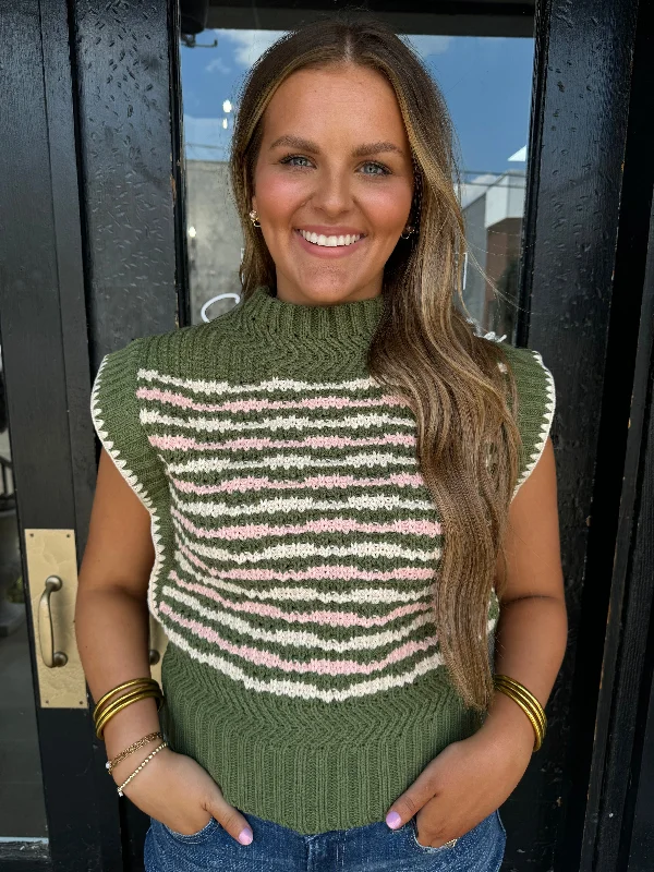 Olive, pink, & cream sweater