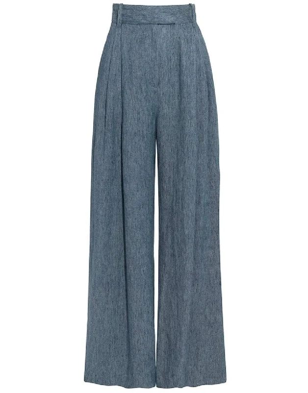 Denim Blue Molly Linen Wide Leg Trousers