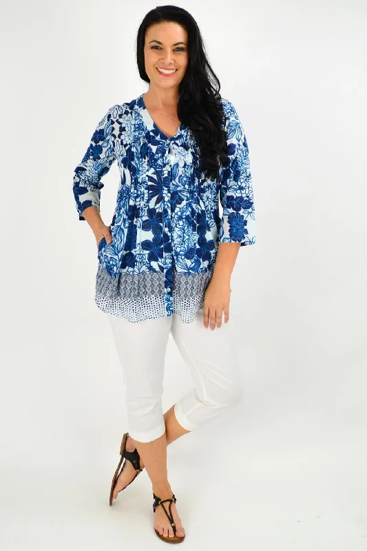 Alcazar V Neck Pleated Tunic Blouse