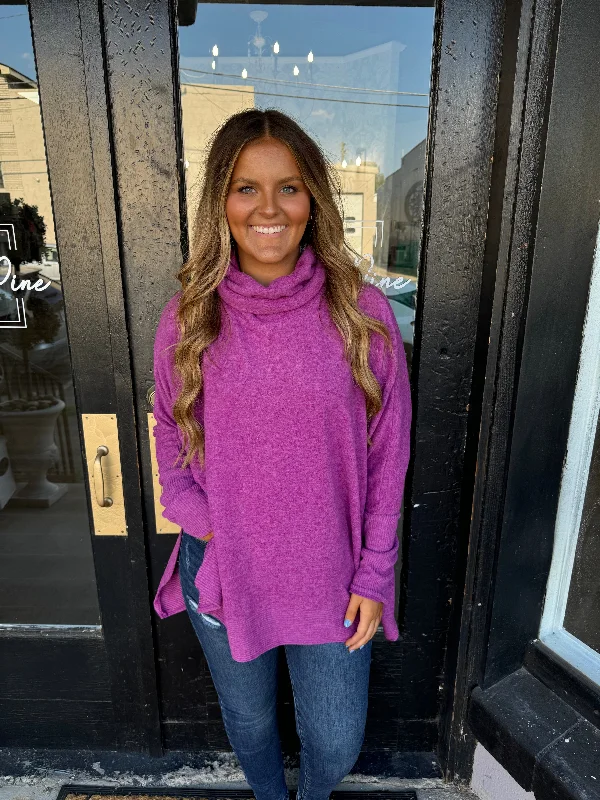 Purple cowl neck fleece top