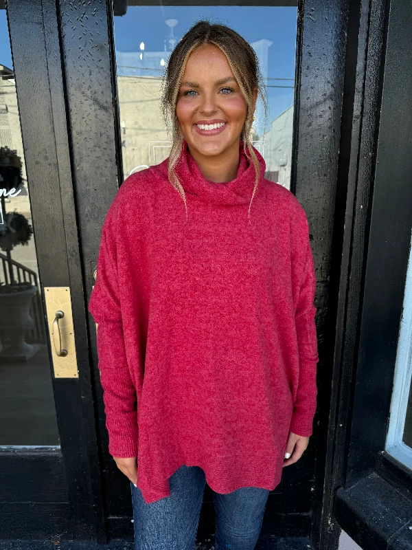 Red cowl neck fleece top