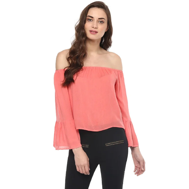 Off-Shoulder Flared Sleeve Crop Top