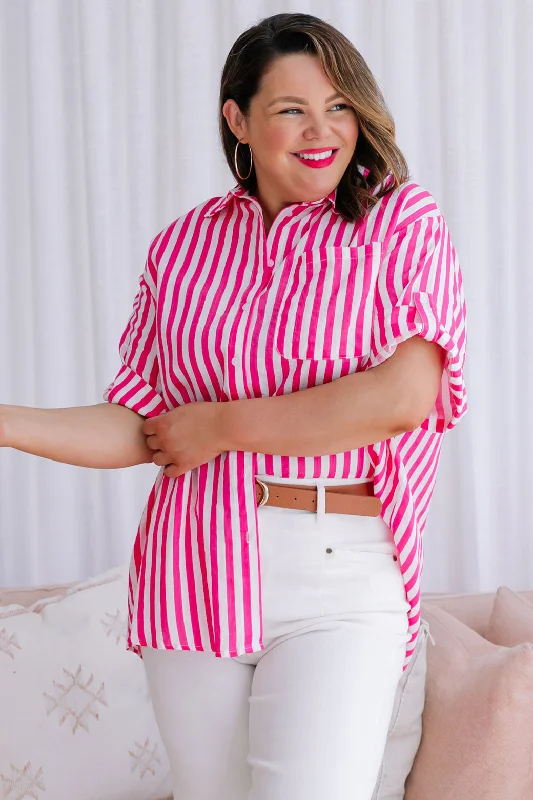 Tori Blouse Pink White Stripe