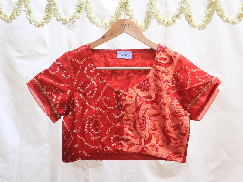 Barn red and soap orange Bandhini blouse