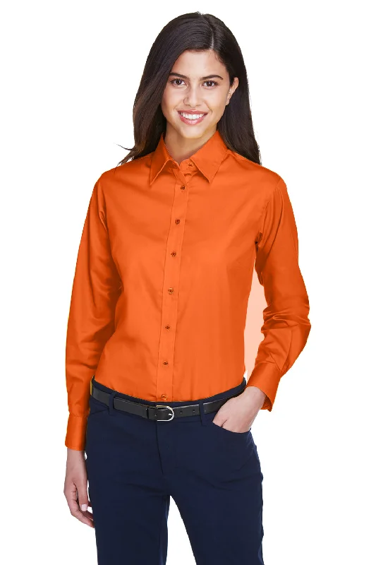 Harriton Womens Wrinkle Resistant Long Sleeve Button Down Shirt - Team Orange