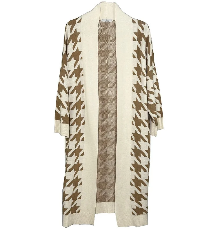 Modest Muslim Women’s Classic Chevron Long Knitted Cardigan - Brown & Beige