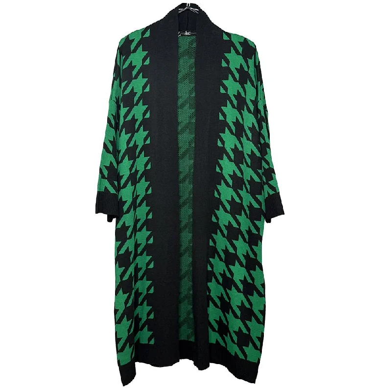 Modest Muslim Women’s Chevron Long Knitted Cardigan - Black and Green