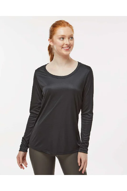 Paragon Womens Islander Performance Moisture Wicking Long Sleeve Scoop Neck T-Shirt - Black