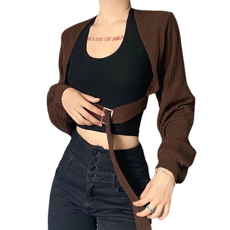 Women's Punk Batwing Sleeved Buckle Short Cardigan