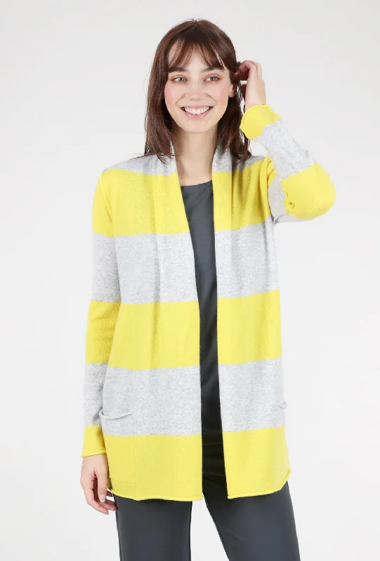 Striped Cashmere Open Cardie, Sunshine/Gray