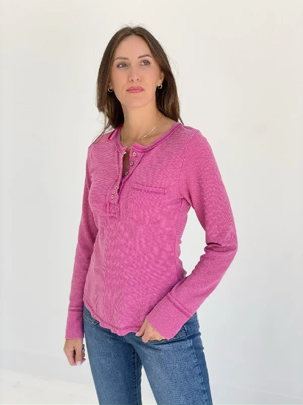 Roughing It Waffle Knit Top - Magenta *CM