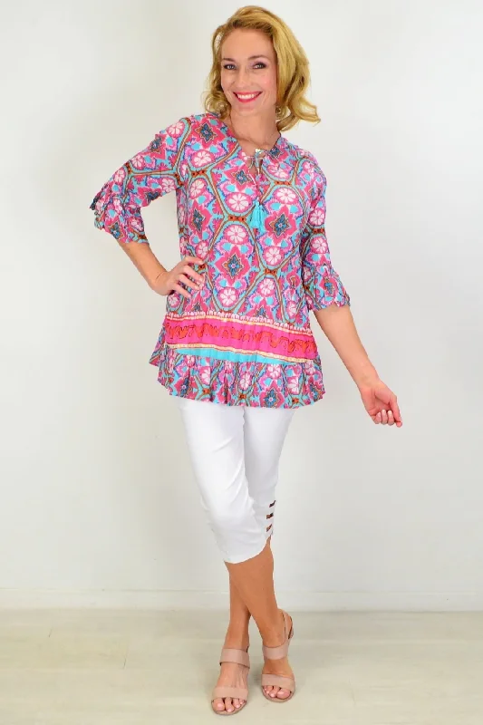 Summer Fun Ruffle Sleeve Tunic Top