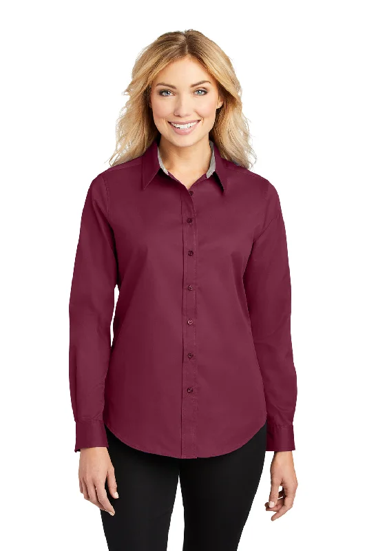 Port Authority Womens Easy Care Wrinkle Resistant Long Sleeve Button Down Shirt - Burgundy