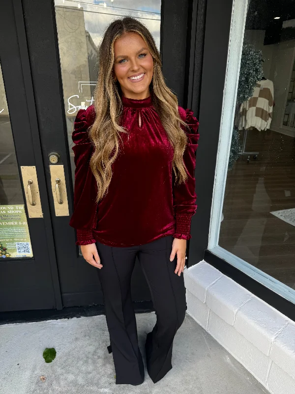 Burgundy velvet blouse