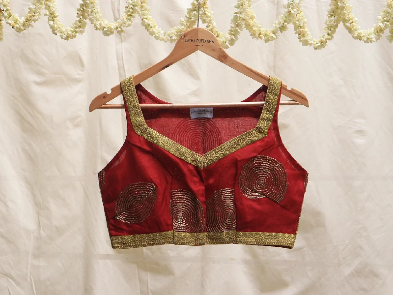 Garnet red, silk net, Hand embroidery blouse