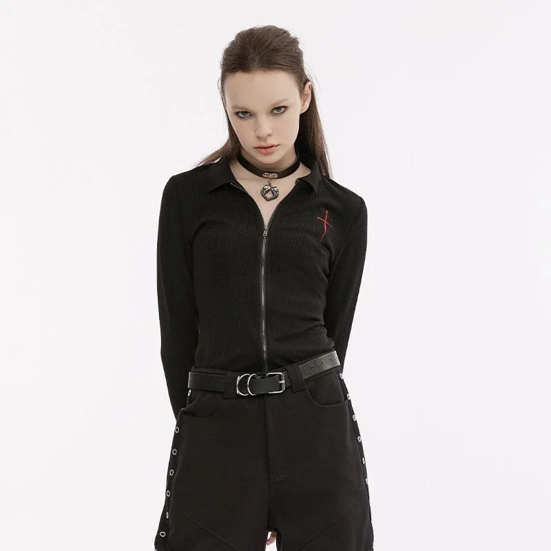 Women's Punk Cross Embroidered Zipper Cardigan