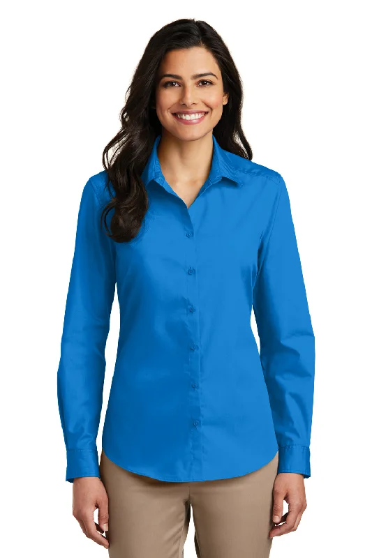 Port Authority Womens Carefree Stain Resistant Long Sleeve Button Down Shirt - Coastal Blue - Closeout