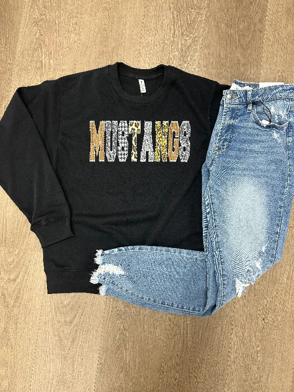 Multi pattern mustangs crewneck