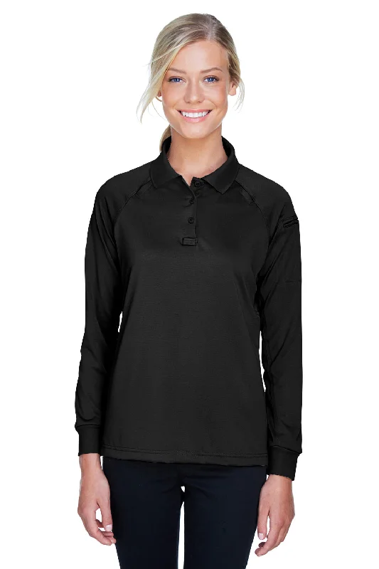 Harriton Womens Advantage Tactical Moisture Wicking Long Sleeve Polo Shirt - Black