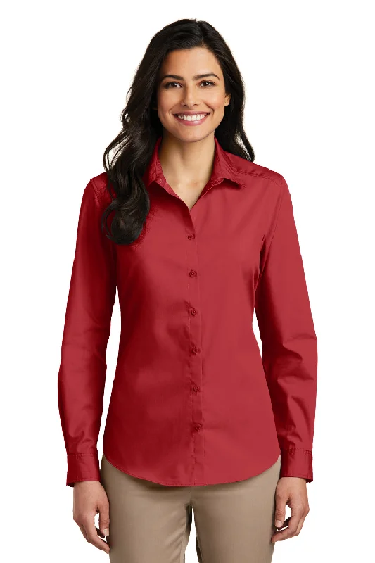 Port Authority Womens Carefree Stain Resistant Long Sleeve Button Down Shirt - Rich Red