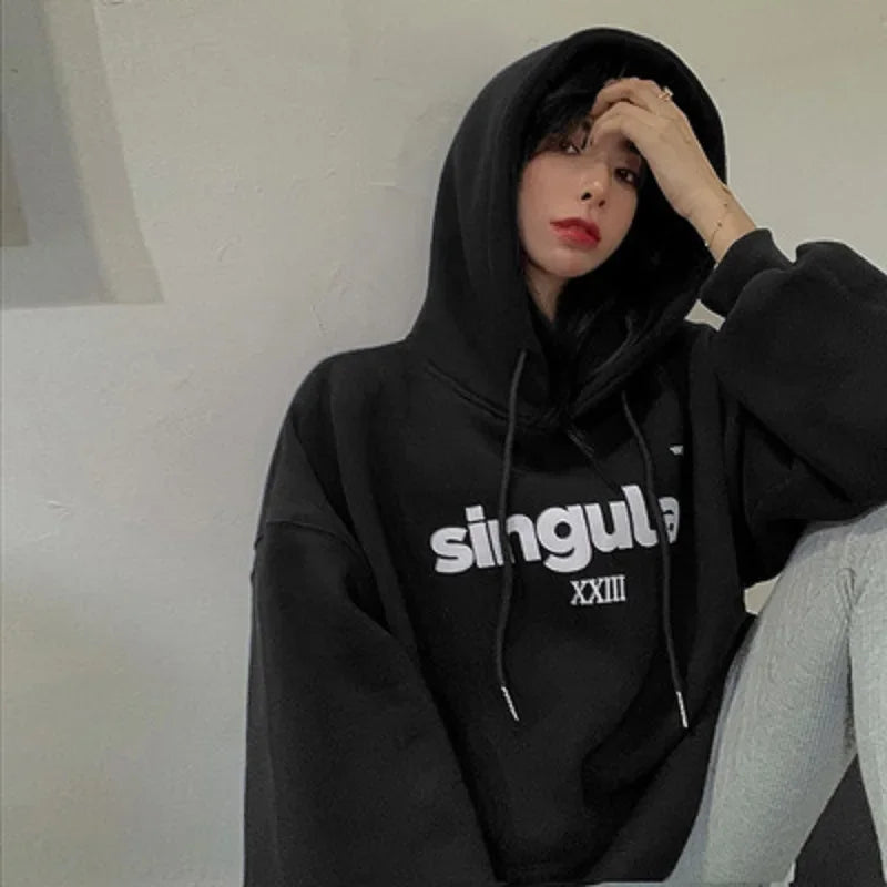 Vintage Fleece Oversized Letter Print Hoodie