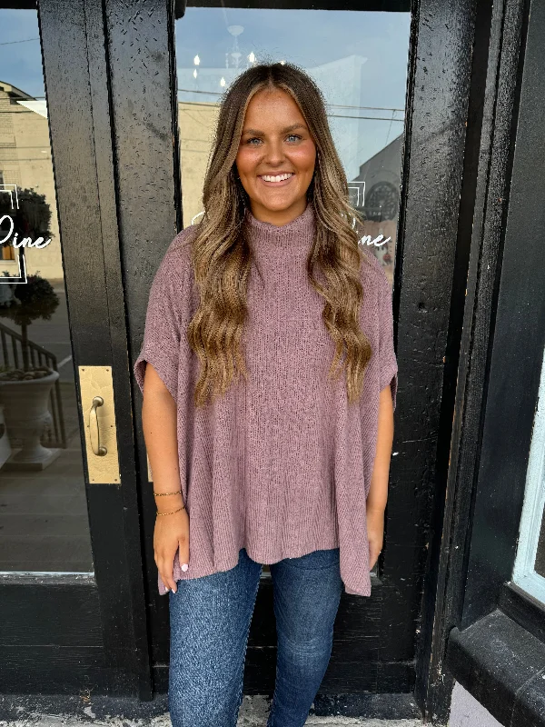 Mauve mock neck cape top