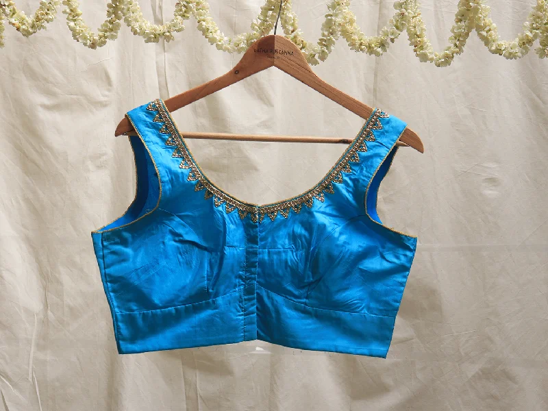 Sky blue, Karnataka silk, Hand embroidery blouse