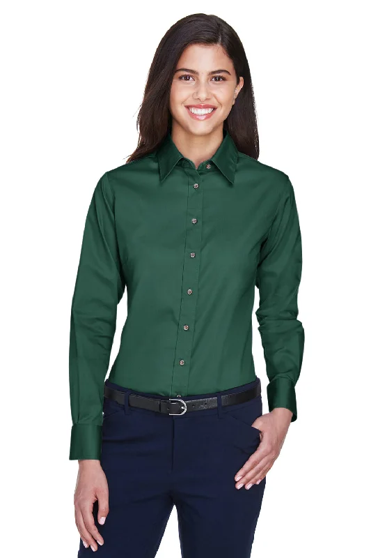 Harriton Womens Wrinkle Resistant Long Sleeve Button Down Shirt - Hunter Green