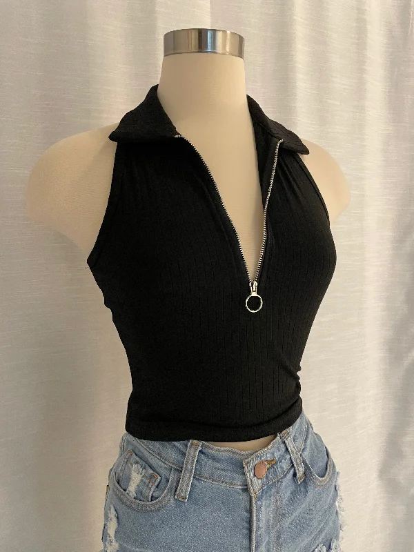 Black Collared Zip Tank