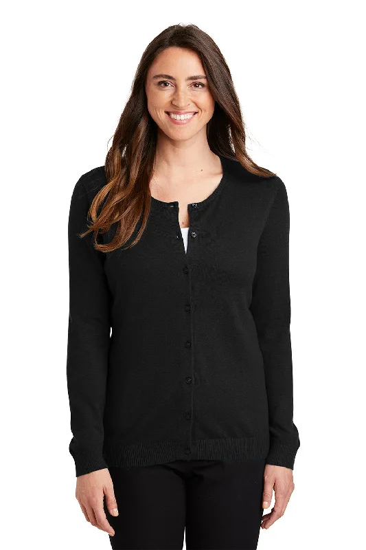 Port Authority Womens Long Sleeve Cardigan Sweater - Black - Closeout