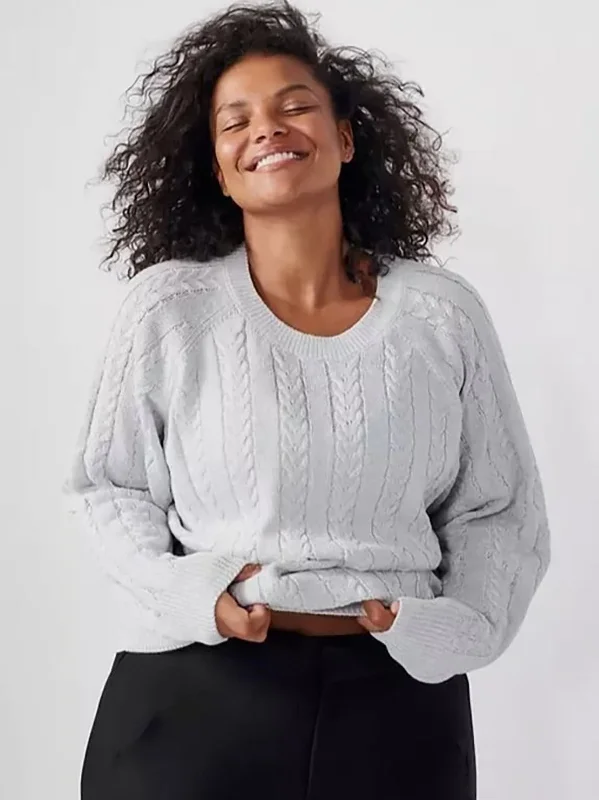 Athleta Size 1X (18/20) Pale Silver Cable-Knit Sweater NWT