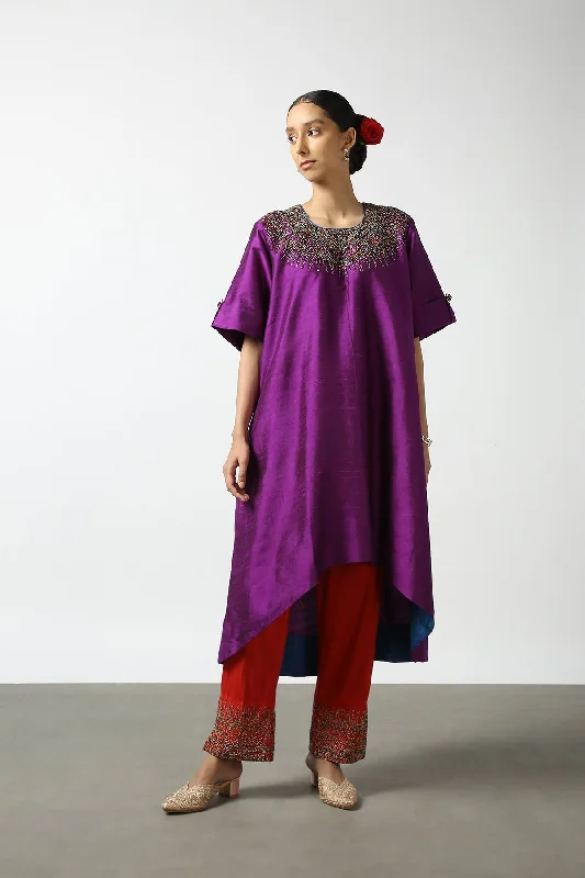 Raw Silk Top with Multicolor Beadwork on Neck