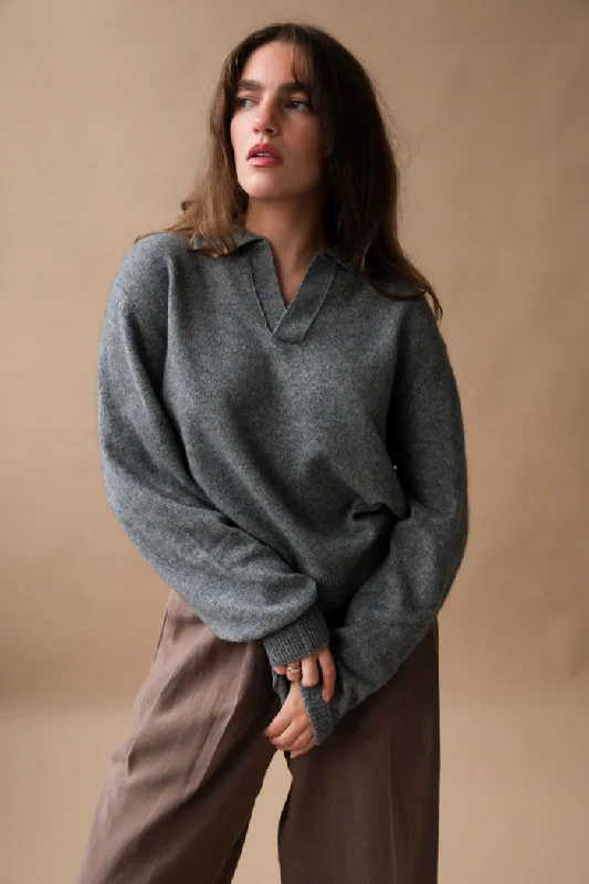 UNISEX OPEN COLLAR CASHMERE SWEATER