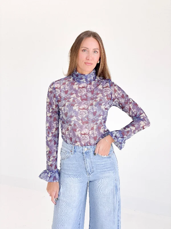 Follies Floral Mesh Top - Purple