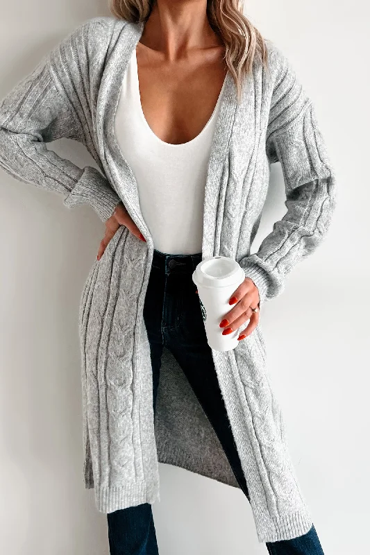 Cozy Casualness Sweater Knit Cardigan (Light Heather Grey)