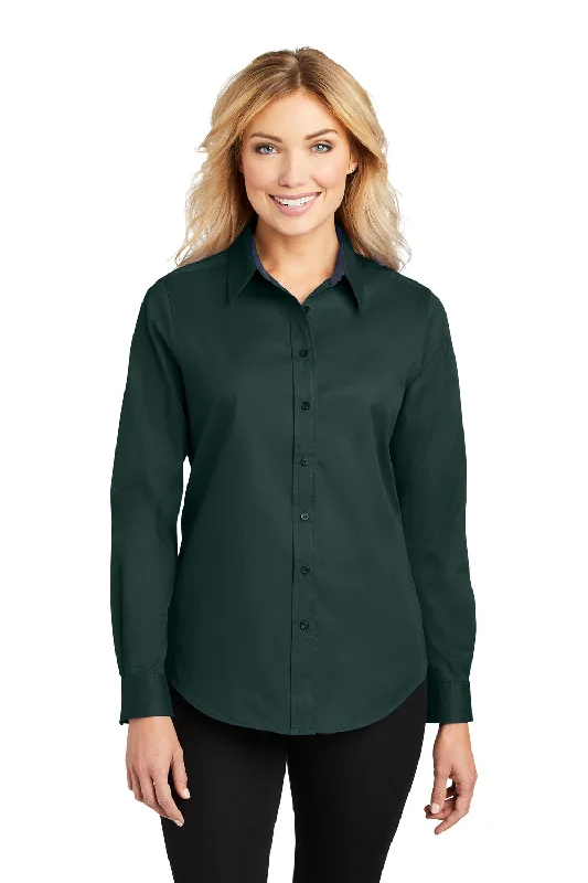 Port Authority Womens Easy Care Wrinkle Resistant Long Sleeve Button Down Shirt - Dark Green