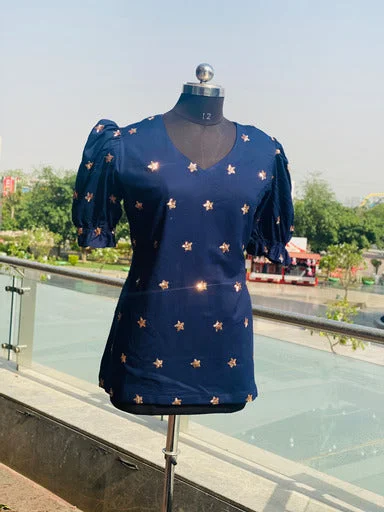 Navy Blue Embroidered Top